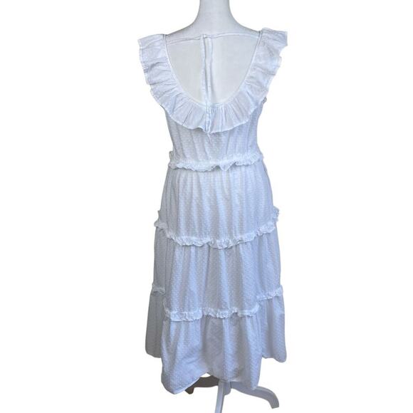 J. Crew Sz 6 White Swiss Dot Printed Ruffle Tiered Midi Dress w Tie Back BZ797 - Picture 7 of 16